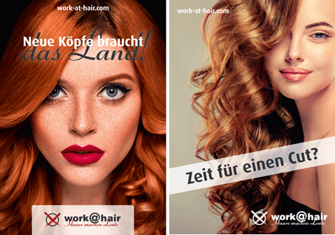 Werbung für Friseurjob! Intercoiffure Hartmut Becker nutzt den Hype um die Wahlplakate zugunsten seines Salons work@hair