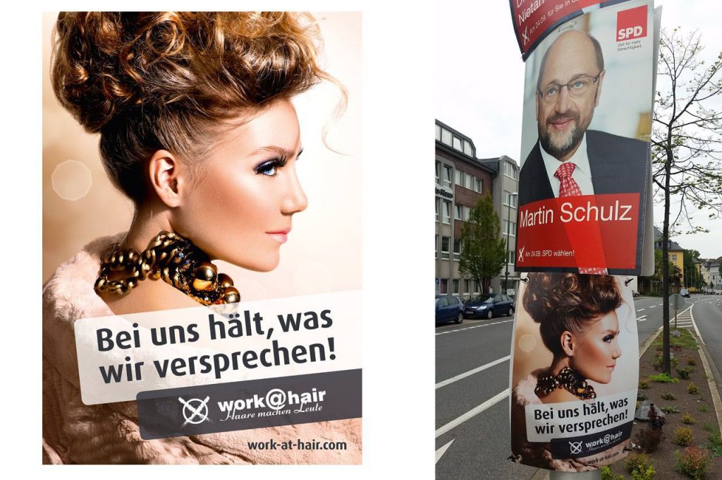 Intercoiffure Hartmut Becker aus Düren nutzt den Hype um die Wahlplakate!